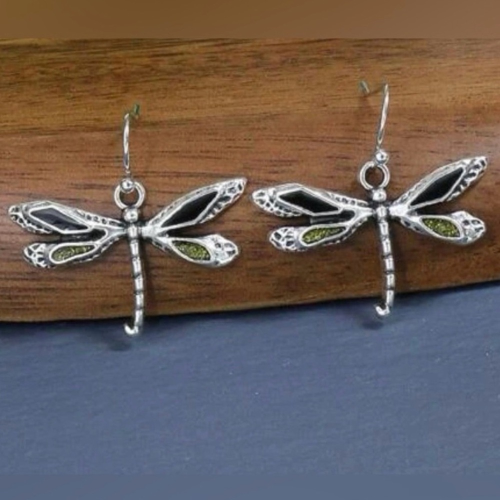“Dragonfly” Firefly Silver Black & Green Iridescent Glitter Winged Insect Dangle - Picture 14 of 16